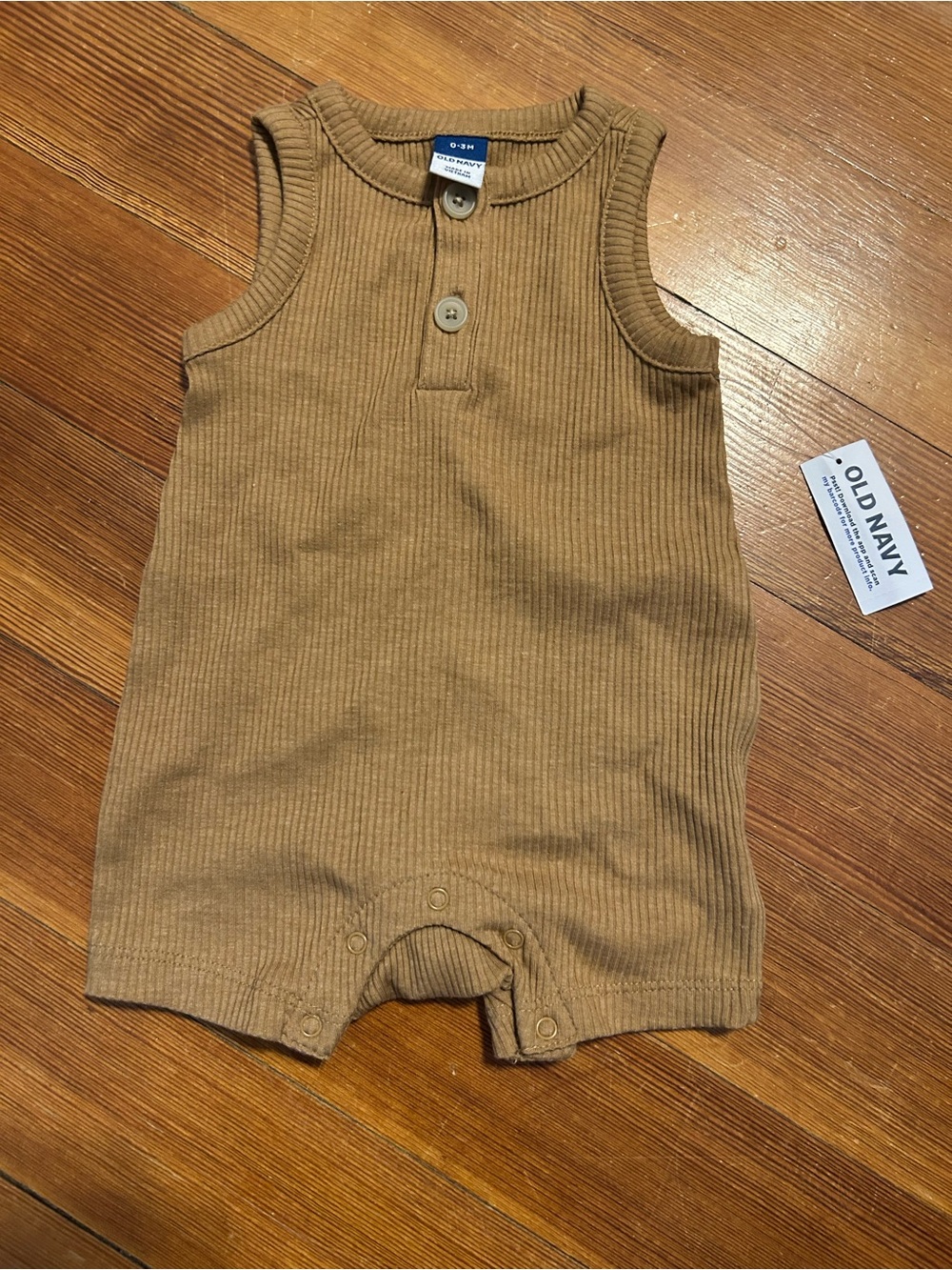 Old Navy Tan Ribbed Henley Baby Romper 0-3 months